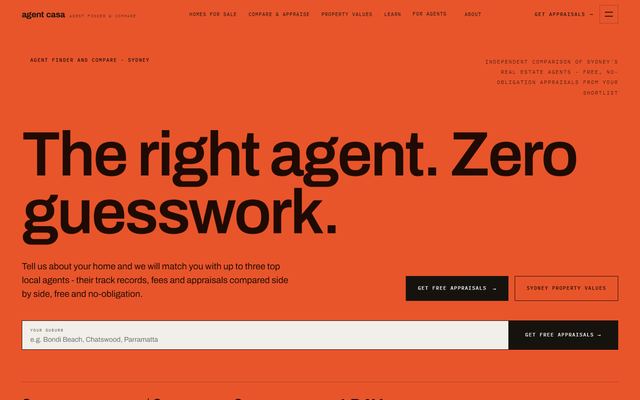 Screenshot of the agent.casa home page