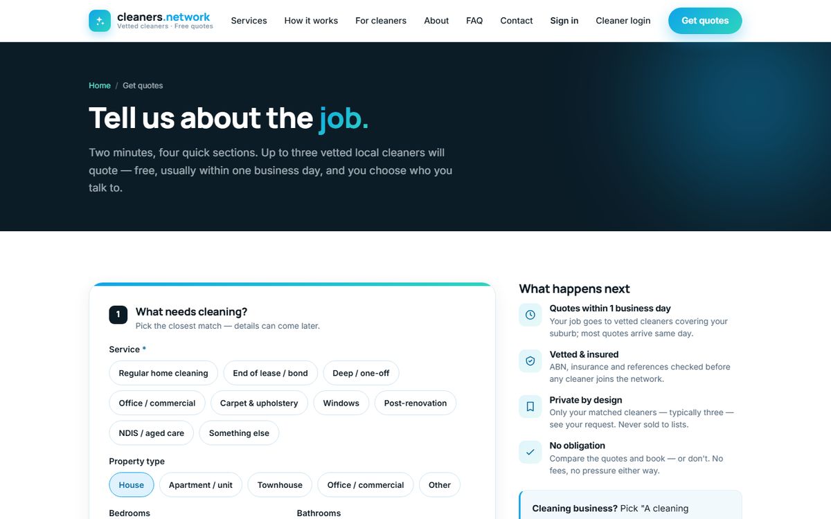 cleaners.network: Get quotes: the customer brief