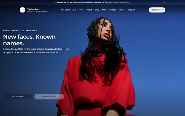 Screenshot of the models.au home page